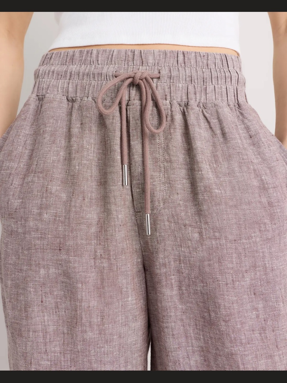 Quince 100% European Linen Relaxed Drawstring Pants in Taupe Brown